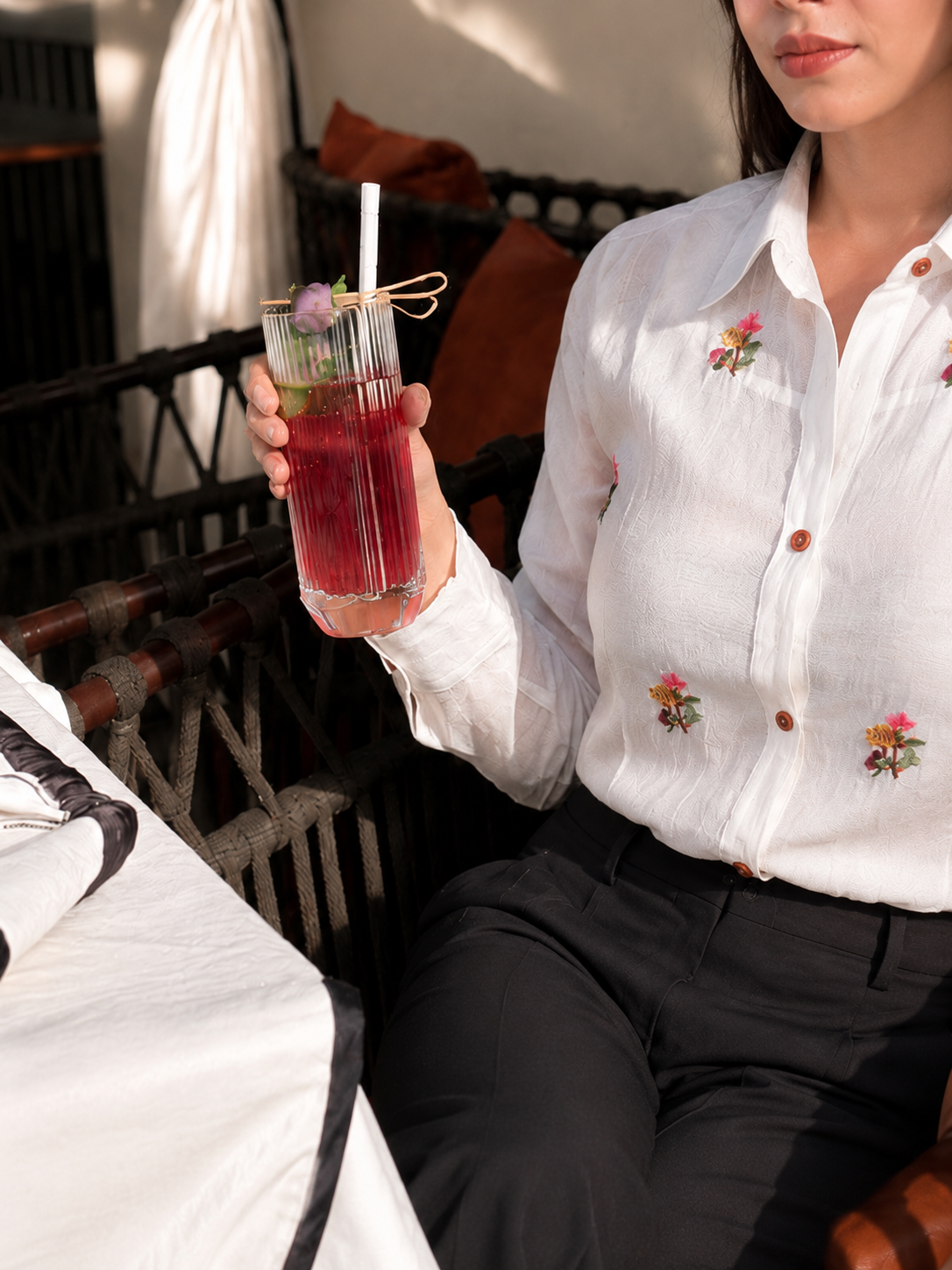 Silken Chanderi Floral Embroidered Shirt