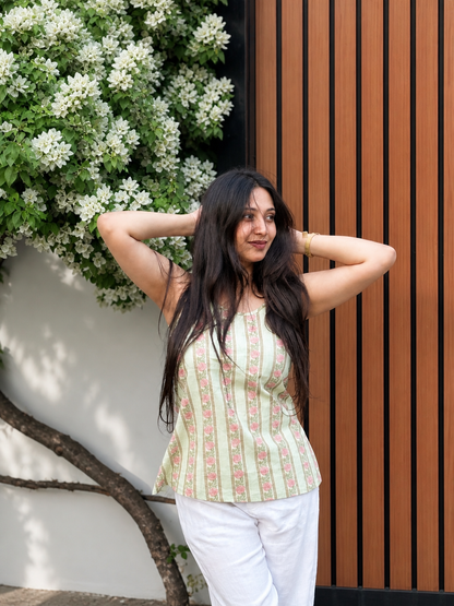 Olive Floral Adjustable Strap Top
