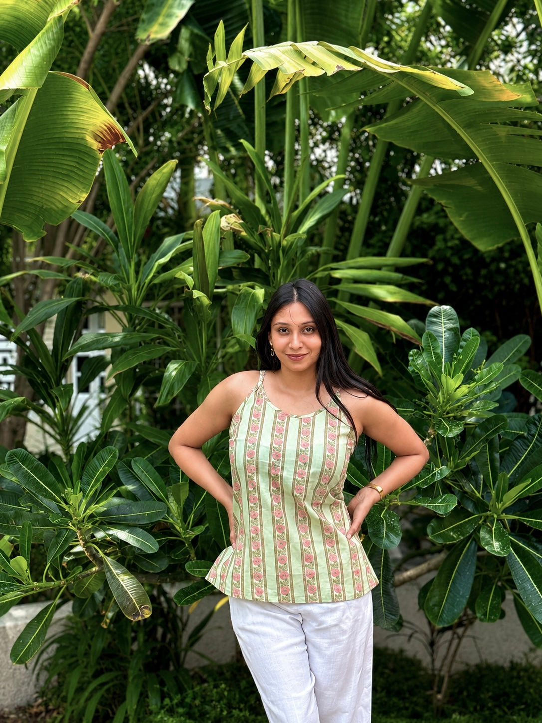 Olive Floral Adjustable Strap Top