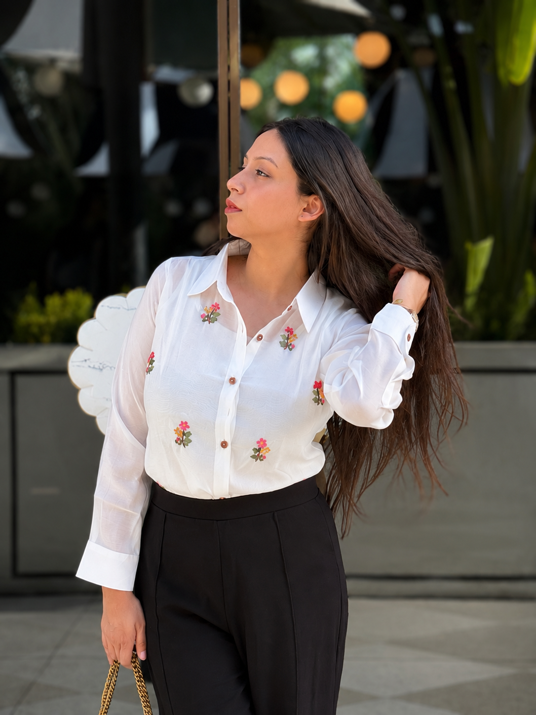 Silken Chanderi Floral Embroidered Shirt