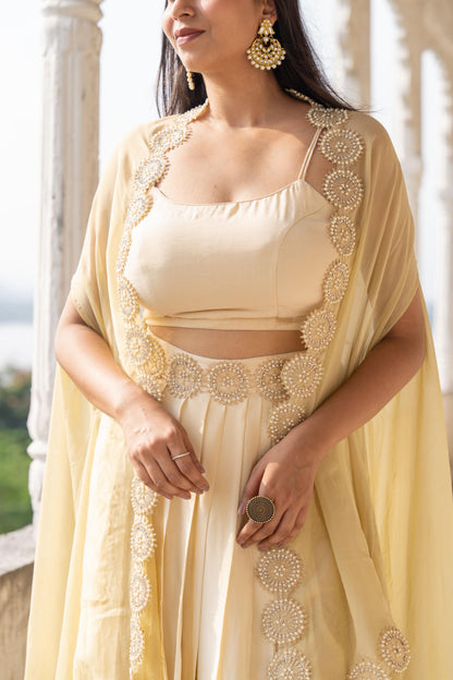 Saanjh - A Designer Ivory Draped Dhoti Skirt Set