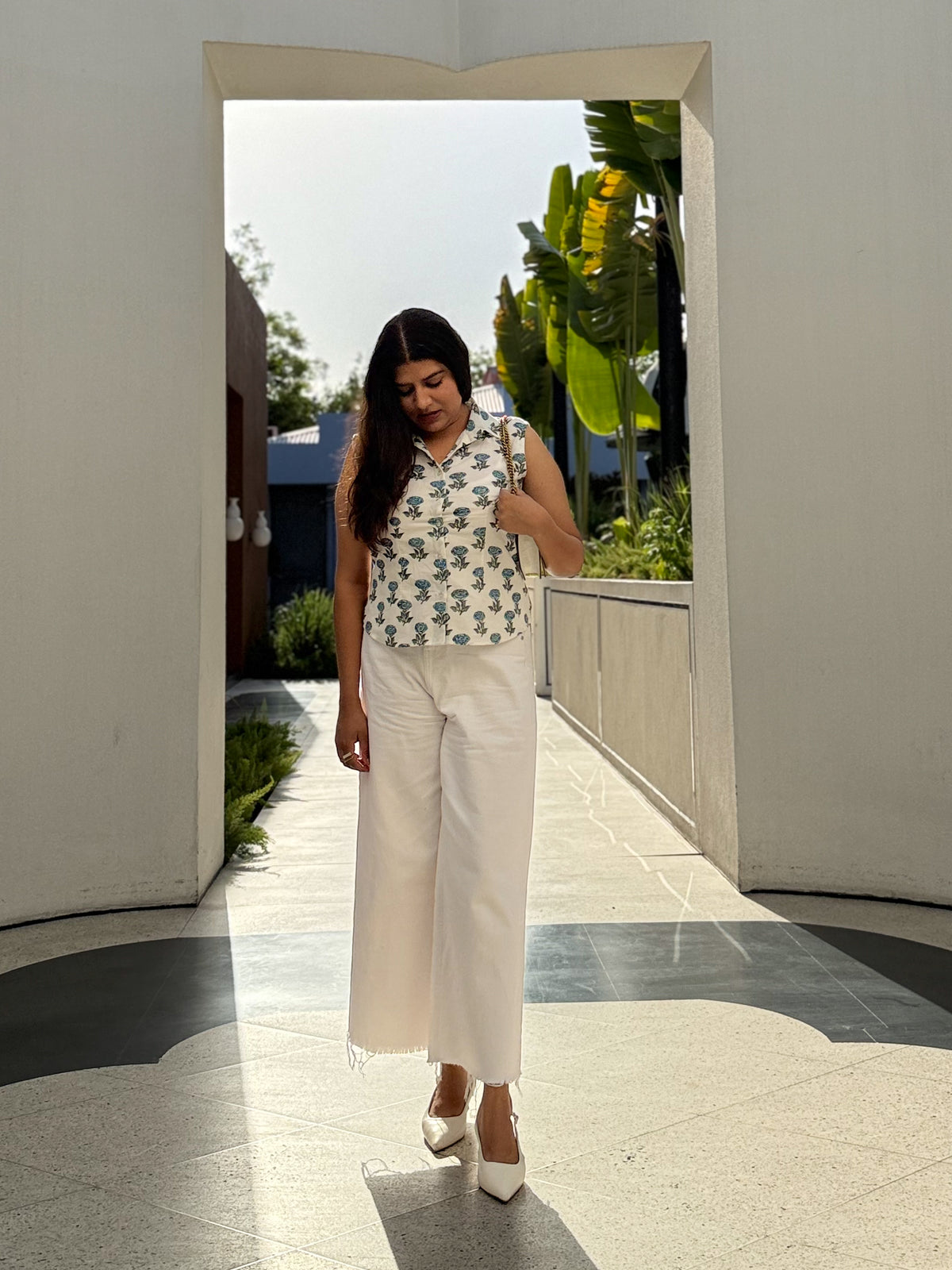 Blue Rose Lace-Up Collared Shirt